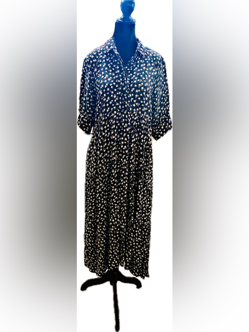 NATURAL LIFE Black Maxi Dress with White/cream Floral Print -Sz. L
